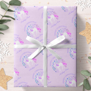 Papel De Presente Unicorn Natal Férias Personalizado Roxo