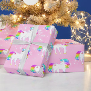 Papel De Presente Unicorn Rainbow Pink Cute