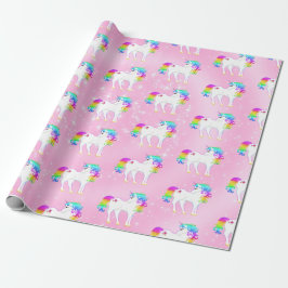 Papel De Presente Unicorn Rainbow Pink Cute