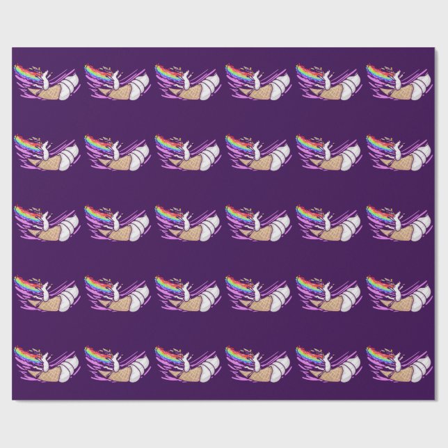 Papel De Presente Unicorn Rainbow Riding Ice Cream Cone (Aberto)