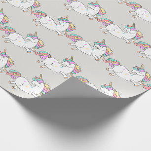Papel De Presente Unicorn Sparkl Glitter Cor de Rosa Doce Doce Cinza