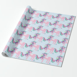 Papel De Presente Unicorn Sparkle Glitter Cor de Flor Rosa Azul