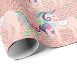 Papel De Presente Unicorn Sparkle Glitter Cor-de-Rosa Bebê Plástico