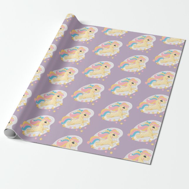 Papel De Presente Unicórnio amarelo fofo (Desenrolado)