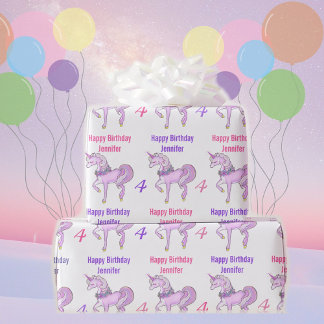 Papel De Presente Unicórnio Bashful Personalize Estrelas Rosa de Ida