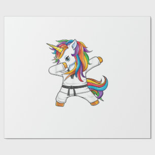 Papel De Presente Unicórnio Dabbing Karatê Taekwondo Crianças Menina