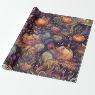 Papel De Presente Unicórnio De Aquarela Para Padrão De Halloween