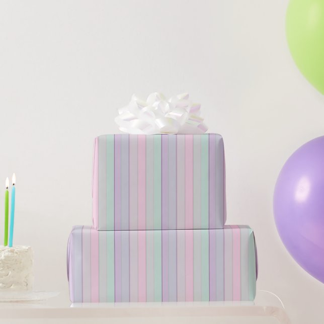 Papel De Presente Unicórnio de Listra Pastel (Presentes para festas)