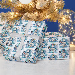 Papel De Presente Unicórnio de Natal em azulejos festivos