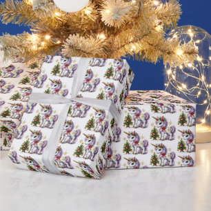 Papel De Presente Unicórnio de Natal festivo em azulejos