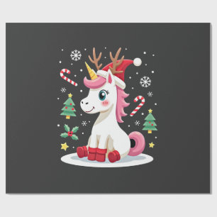 Papel De Presente Unicórnio de Natal Fofo Mágico Xmas Meninas de 1 a