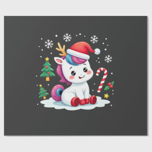 Papel De Presente Unicórnio de Natal Fofo Mágico Xmas Meninas de Cri