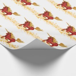 Papel De Presente Unicórnio do Natal (ouro-vermelho)