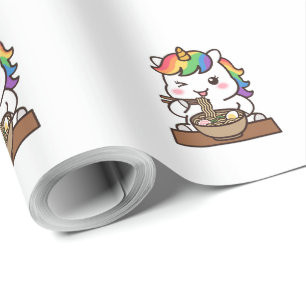 Papel De Presente Unicórnio Fofo Comendo Ramen Amante de Macarrão Ka