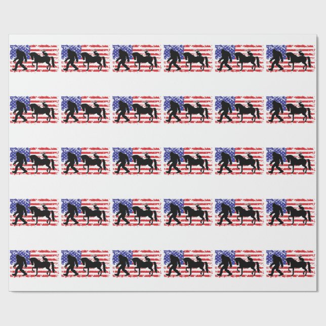 Papel De Presente Unicórnio, Jackalope, Pé Grande e a Bandeira Ameri (Aberto)