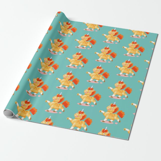 Papel De Presente Unicórnio laranja engraçado (Desenrolado)