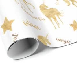 Papel De Presente Unicórnio mágico Dourado