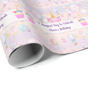 Papel De Presente Unicórnio Personalizado Aniversário
