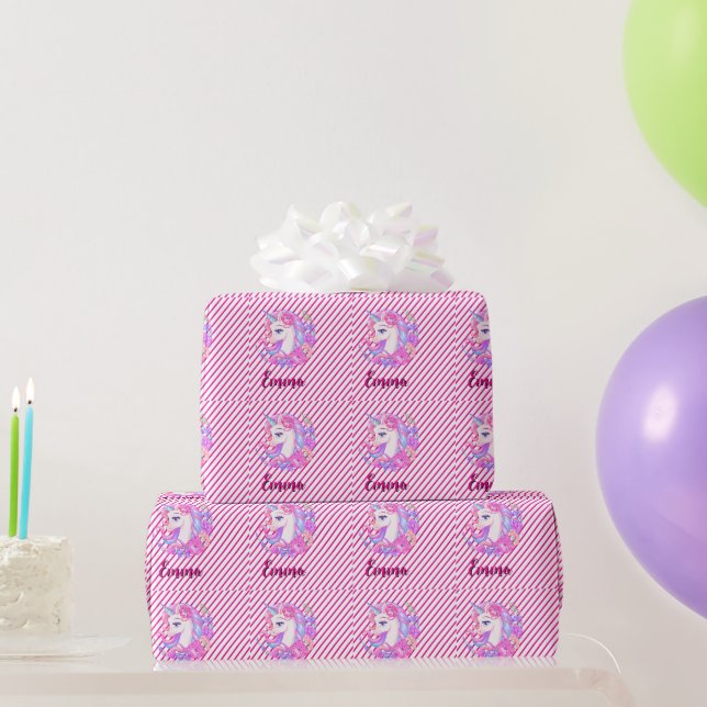 Papel De Presente unicórnio & personalize seu nome (Presentes para festas)