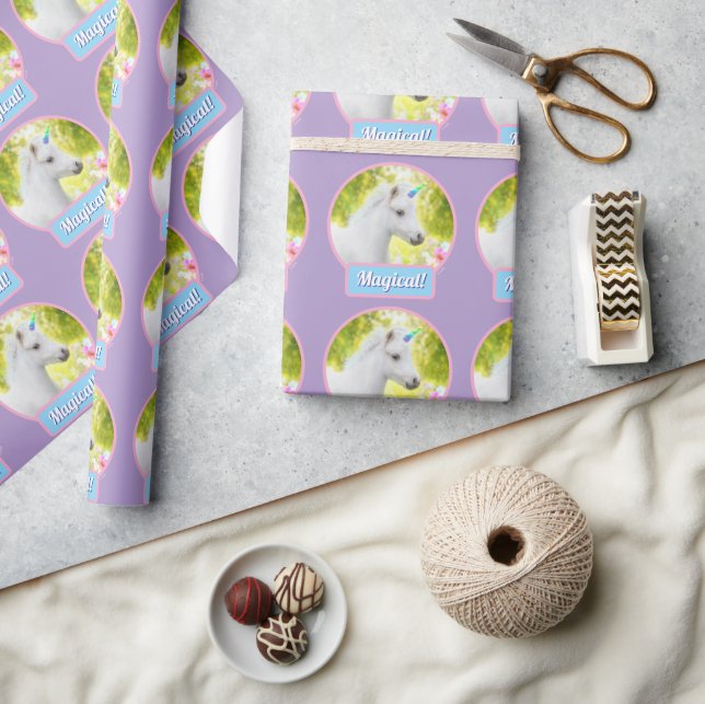 Papel De Presente Unicórnio Pônei Branco (Artesanato)