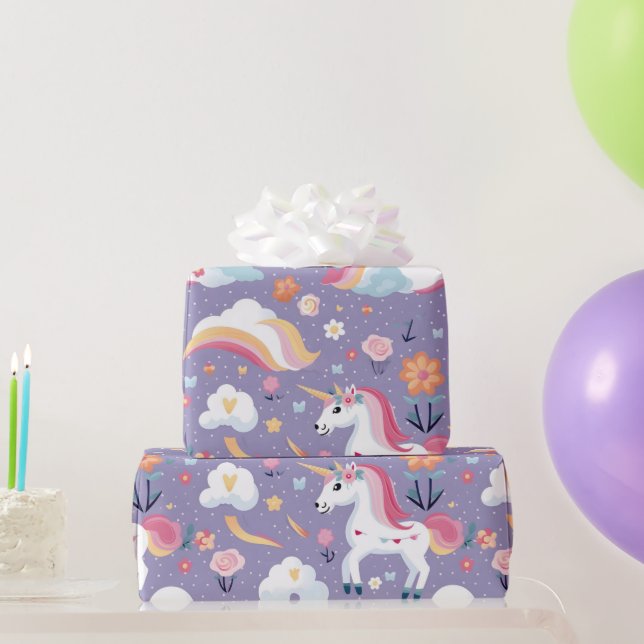 Papel De Presente Unicórnio Roxo (Presentes para festas)