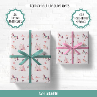Papel de Presente Unicórnio Sonhador e Castelos
