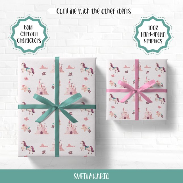 Papel de Presente Unicórnio Sonhador e Castelos (Criador carregado)
