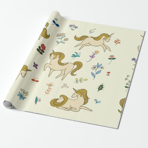 Papel De Presente unicórnio venenoso em flores de floresta ilustrad