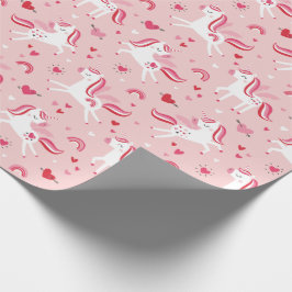 Papel De Presente unicórnios bonitos com arco-íris e corações a rosa
