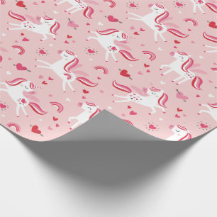 Papel De Presente unicórnios bonitos com arco-íris e corações a rosa