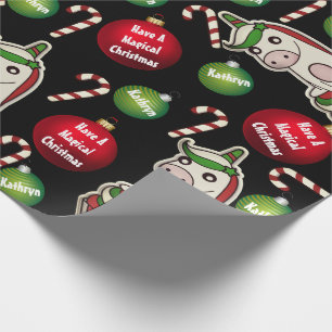 Papel De Presente Unicórnios de Natal Personalizados