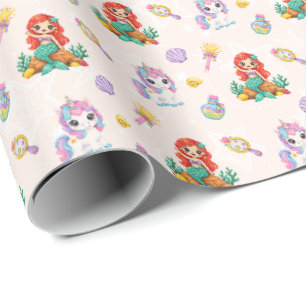 Papel De Presente Unicórnios Mágicos & Sereias