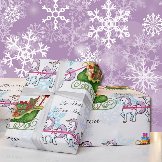 Papel De Presente Unicorns Pulling Papais noeis Leigh Adicionar Nome (Criador carregado)