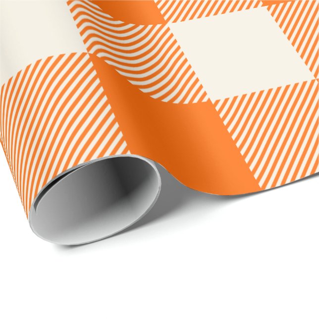 Papel De Presente Unique & Chic Bold Orange & Cream Buffalo Plaid (Ponta do rolo)