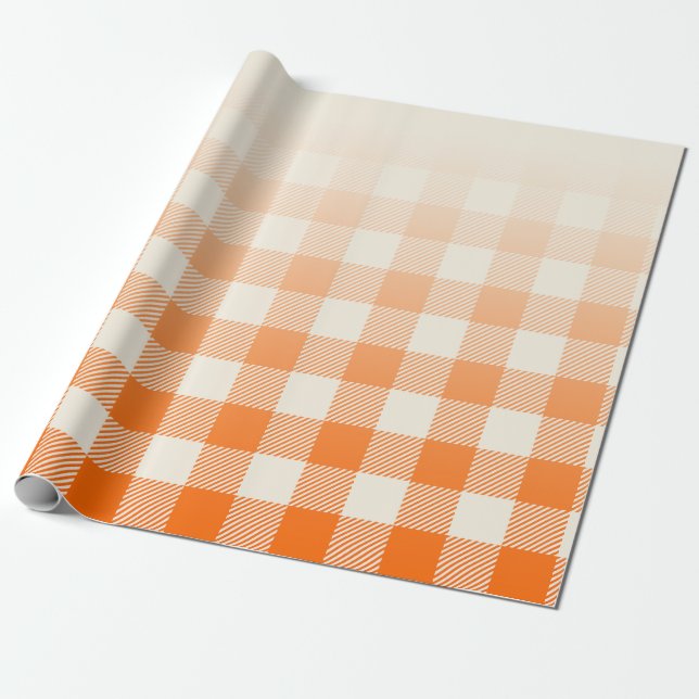 Papel De Presente Unique Orange & Cream Peek-A-Boo Buffalo Plaid (Desenrolado)