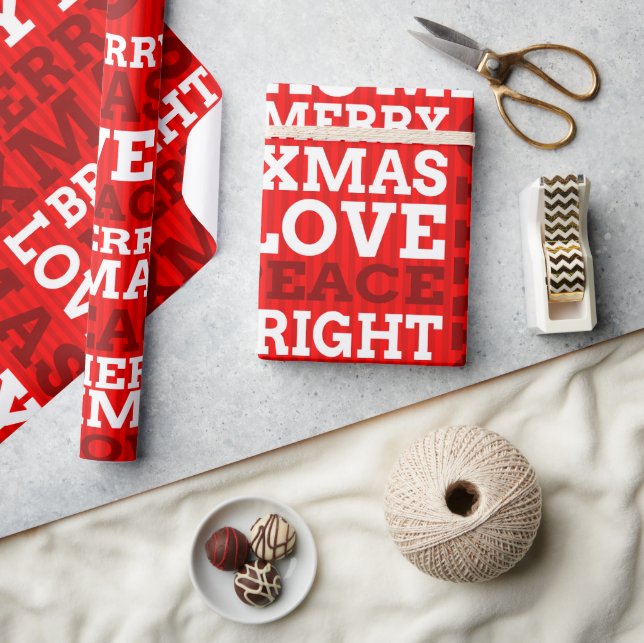 Papel De Presente Unique Red Non-Traditional Merry Christmas Script (Artesanato)
