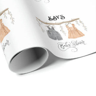 Papel De Presente Unisex Twins Greenery Chá de fraldas Floral