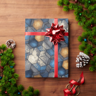 Papel de Presente Urbano Hexagonal Azul e Dourado