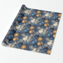 Papel de Presente Urbano Hexagonal Azul e Dourado