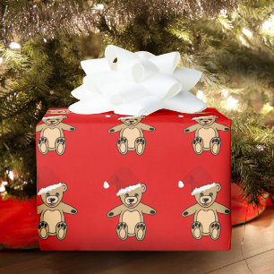 Papel De Presente Ursa de pelúcia fofa com chapéu de Papai Noel verm
