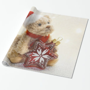 Papel De Presente Ursa Teddy Adorável Chapéu de Papai Noel,Feriado