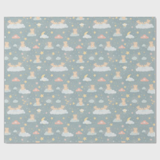 Papel De Presente Ursa Teddy Caprichosa em Nuvens Noite