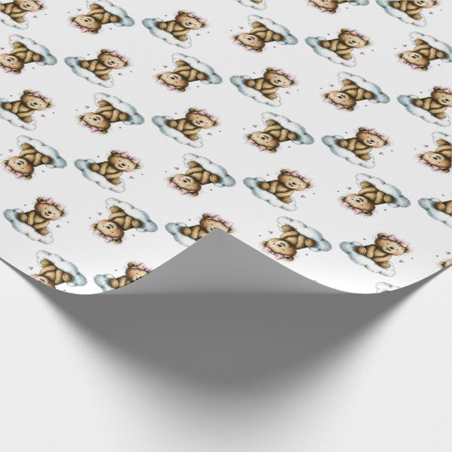 Papel De Presente Ursa Teddy Fofa em Arco de Cabelo Rosa Nuvem Fofa (Ponta)