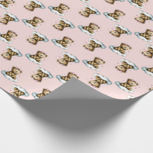 Papel De Presente Ursa Teddy Fofa em um Laço de Cabelo Rosa Nuvem