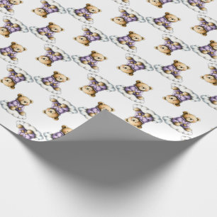 Papel De Presente Ursa Teddy Fofa em uma Nuvem Fofa de PJs Roxos