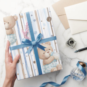 Papel De Presente Ursinho de pelúcia menino bebendo de mamadeira