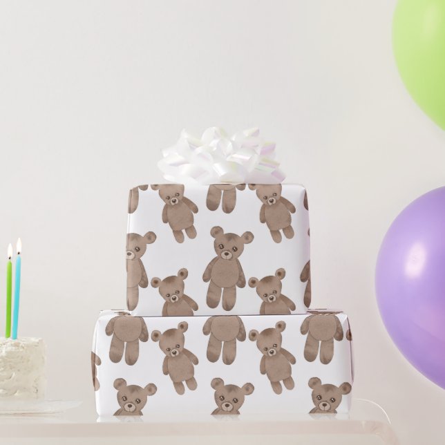 Papel De Presente Ursinho Doce, Urso Castanho, Papel Branco (Presentes para festas)