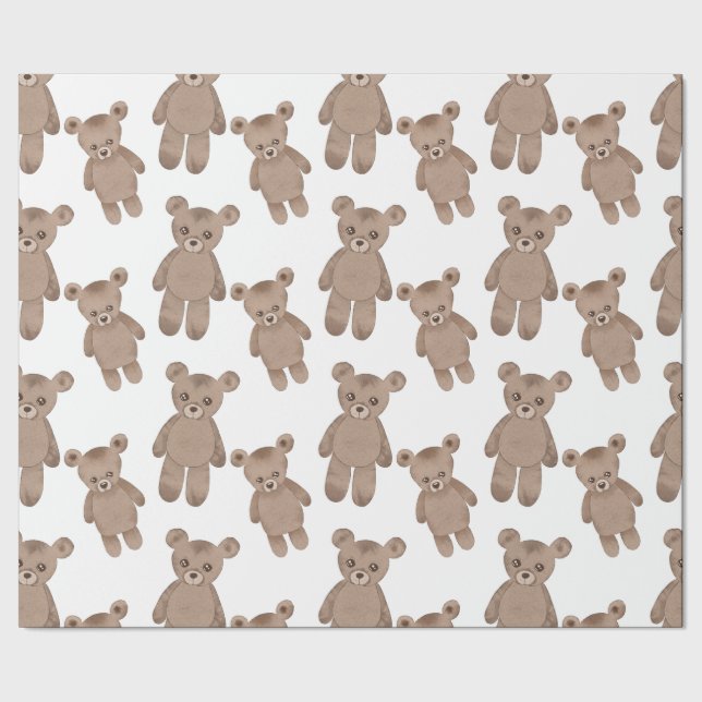 Papel De Presente Ursinho Doce, Urso Marrom, Branco (Barra)