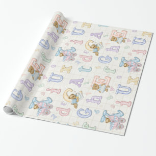 Papel De Presente Ursinho Tots Pastel Alphabet