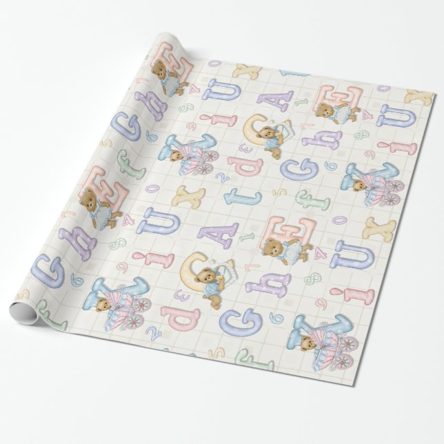 Papel De Presente Ursinho Tots Pastel Alphabet (Desenrolado)